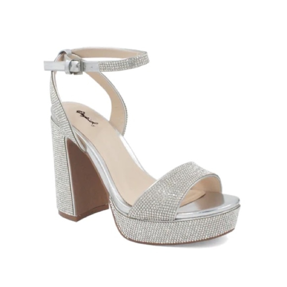 Qupid Silver Heels with Chunky Block Platform